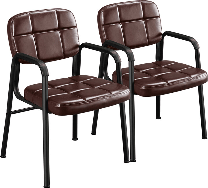 Smile Mart SmileMart 2pcs Leather Office Reception Chairs with Midback, Brown