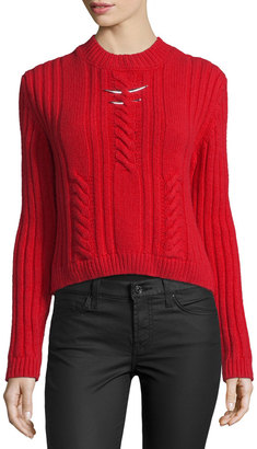 Thierry Mugler Cable-Knit Sweater w/Metallic Bar Details, Red