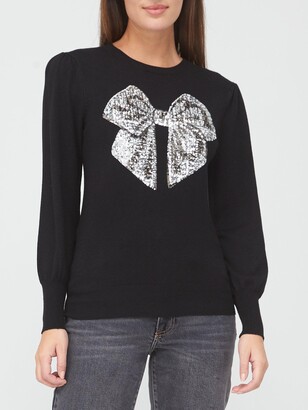 Very Christmas Sequin Bow Jumper - Black