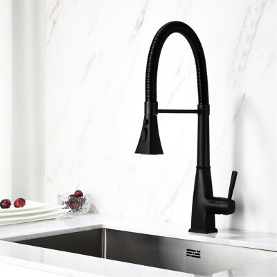 Ivy Bronx Kitchen Faucet With Pull-Down Spray Head Matte Black Stainless Steel 360 Rotating Spout Two Water Output Settings Simple To Adjust Temperature An