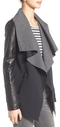Rudsak Women's 'Lamony' Leather Sleeve Neoprene Drape Collar Jacket