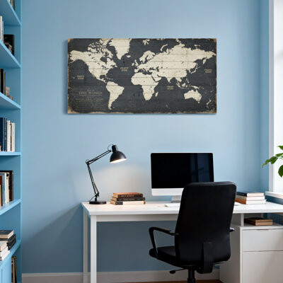 Red Barrel Studio Fashion World Map On Wood Plank Background