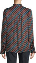 Thumbnail for your product : Escada Tie-Neck Long-Sleeve Striped Silk Blouse