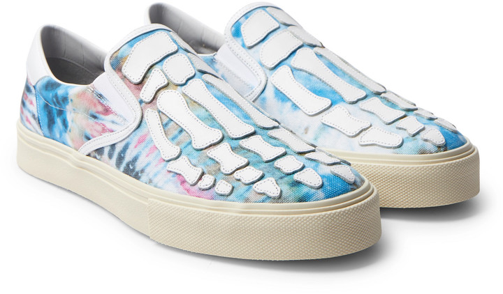 Amiri Skel-Toe Tie-Dye Canvas And Leather Slip-On Sneakers - ShopStyle