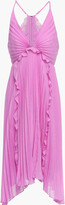 Thumbnail for your product : Halston Asymmetric Ruffle-trimmed Plissé-georgette Dress