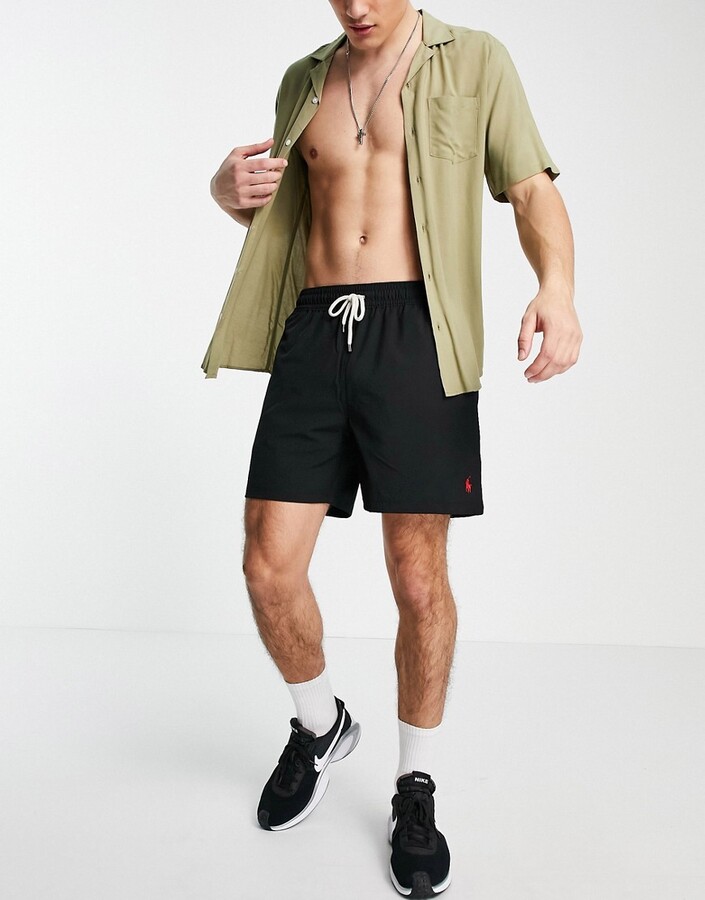 Polo Ralph Lauren player logo traveler swim shorts in black - ShopStyle