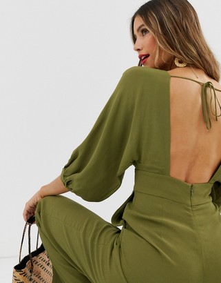 And other stories & low neck jumpsuit in green