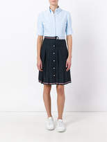 Thumbnail for your product : Thom Browne Short Sleeve High-Waisted Pleated Bottom Shirt Dress With Belt In Navy Super 100's Wool Twill