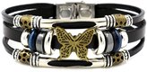 Thumbnail for your product : Kamellusone Couple Hip Hop Alloy Butterfly Tag Bead Bracelet Leather Bangle With Buckle