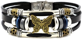 Kamellusone Couple Hip Hop Alloy Butterfly Tag Bead Bracelet Leather Bangle With Buckle