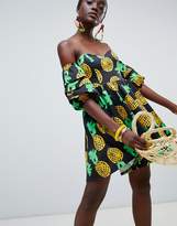 Thumbnail for your product : ASOS Made In Made In Kenya x Julie Adenuga Off Shoulder Dress In Pineapple Print