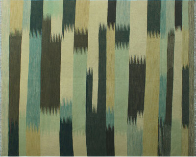 Latitude Run Ames Striped Handmade Kilim Wool Ivory Area Rug