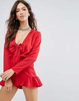Thumbnail for your product : Glamorous Tie Front Romper With Ruffle Trims In Print
