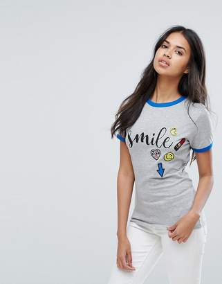 Brave Soul Maddie T Shirt with Smile Print and Badges