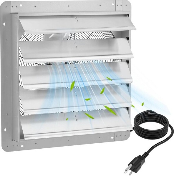 CouchetaShutterExhaustFanWallMountwith5ftPowerCord-3500CFM1500RPMAutoShutterAtticVentFanforGarageAtticGreenhouseShed
