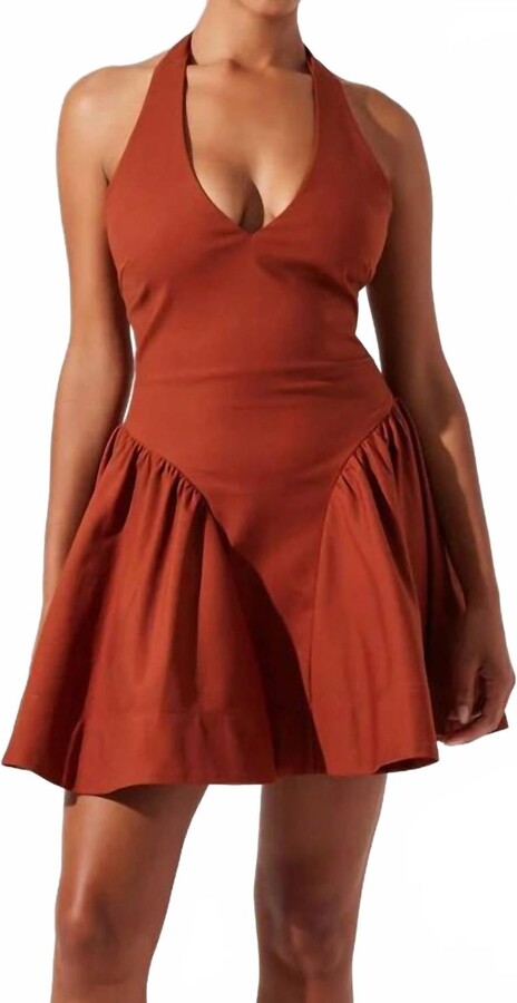 Astr Nicole V Neck Halter Mini Dress In Brown