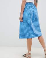 Thumbnail for your product : ASOS Design Cotton Midi Skirt With Button Front In Spot