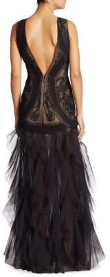 BCBGMAXAZRIA V-Back Lace & Tulle Gown