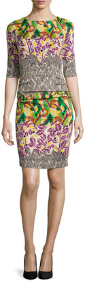 Tracy Reese 3/4-Sleeve Ruched Printed Dress