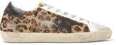 Thumbnail for your product : Golden Goose Superstar Distressed Leather And Calf Hair Sneakers - Leopard print