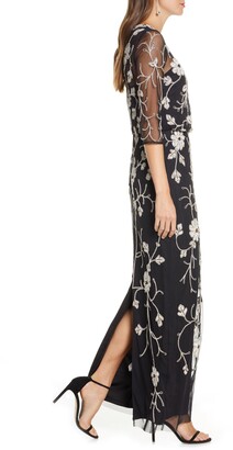 JS Collections Beaded & Embroidered Column Gown