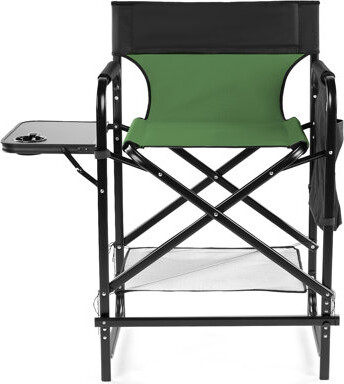 26In Olive Iron Pipe Folding Director Chair With Built-In Cup Holder, Side Table, Storage Pocket