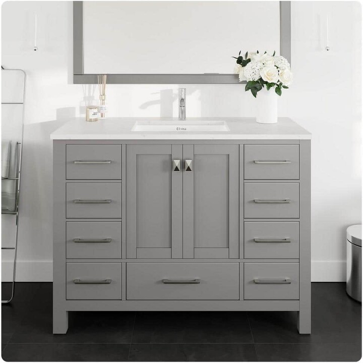 Eviva London 48 in. Single Sink Gray Bath Vanity with White Carrara Quartz Top (Assembled)