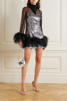 Thumbnail for your product : 16Arlington Michelle Feather-trimmed Lace And Sequin-embellished Satin Mini Dress