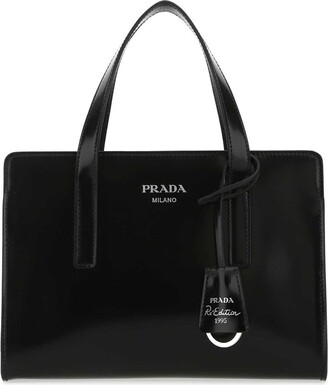 Prada Vintage black leather geometric patchwork tote bag with