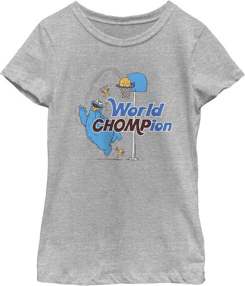 Sesame Street Girl'sSesameStreetCookieMonsterWorldChompionT-Shirt-AthleticHeather-Large