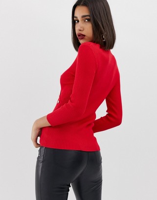 Morgan knitted button front jumper in red