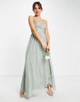 Thumbnail for your product : ASOS DESIGN Bridesmaid ruched panel cami maxi dress with wrap skirt in olive