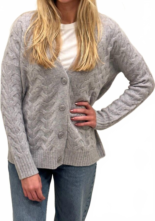 Kinross Women's Cable Boyfriend Cardigan In Silver