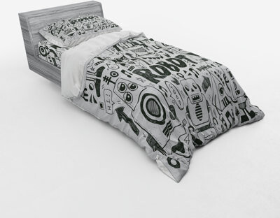 Ambesonne Robot Gray Microfiber Duvet Cover Set