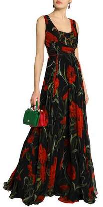Dolce & Gabbana Wrap-Effect Floral-Print Silk-Chiffon Gown