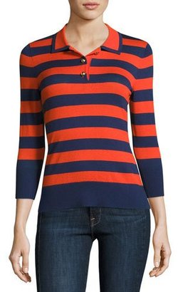 Frame Rugby-Stripe Polo Sweater, Navy/Tomato