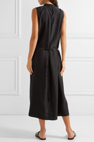 Thumbnail for your product : Vince Ruched Silk Crepe De Chine Midi Dress - Black