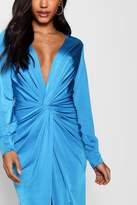 Thumbnail for your product : boohoo Twist Front Plunge Slinky Midi Dress
