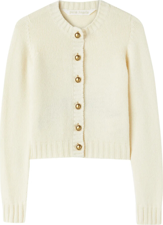 Curved-Logo Wool-Blend Cardigan
