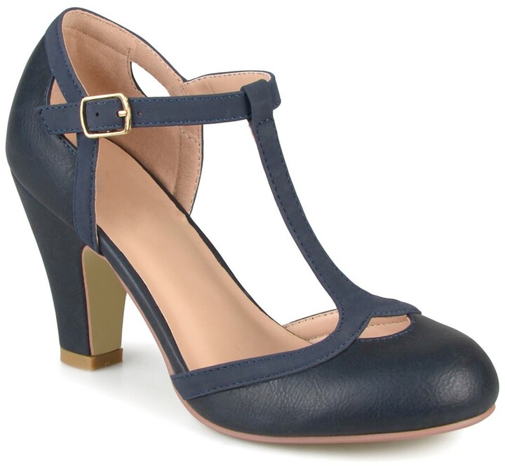 navy blue t strap heels