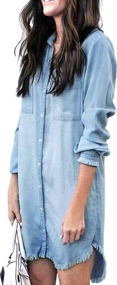 Party Chili Women's Denim Shirt Dress Button Down Tops with Pockets  Distressed Jean Dress Casual Tunic Top Light Blue - ShopStyle