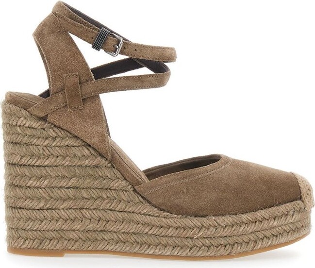 Brunello Cucinelli Exquisite Lace-Up Wedge Espadrilles