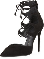 Thumbnail for your product : Giuseppe Zanotti Suede Point-Toe Lace-Up Pump, Nero