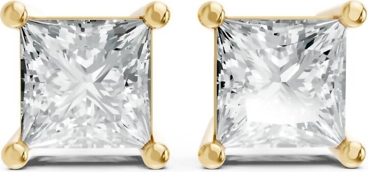 AAMIAA Women's Princess Shape 4 Prong Push Back Studs In Gold Plated Sterling Silver