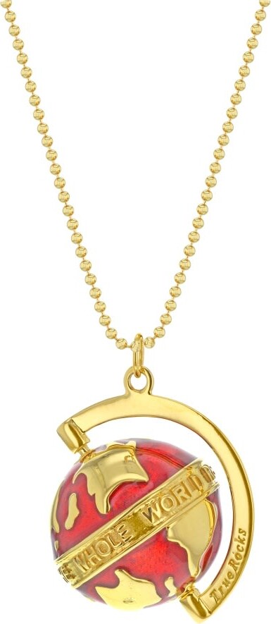 True Rocks Gold / Red Spinning Globe Necklace In Red Enamel & 18Kt Gold Plate The Whole World Revolves Around Love