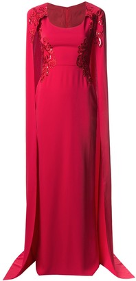 Marchesa Notte Embroidered Cape-Effect Gown