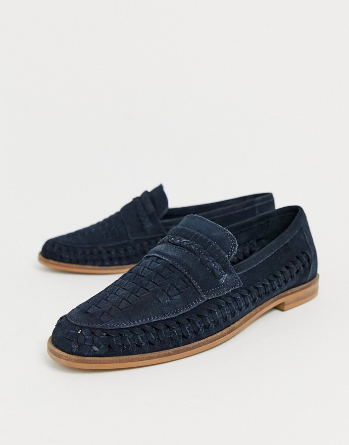 mens navy woven loafers