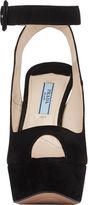 Thumbnail for your product : Prada Suede Crisscross-Strap Platform Sandals-Black