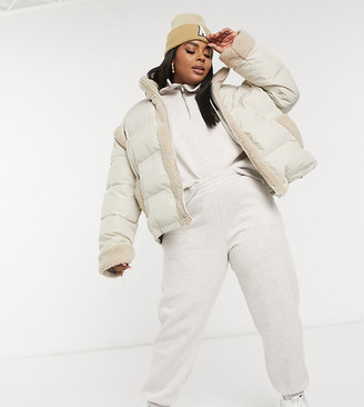 ASOS Curve ASOS DESIGN Curve sherpa paneled puffer jacket in cream -  ShopStyle