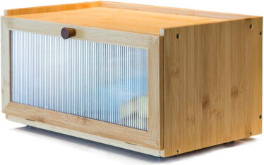 Hokku Designs Large Capacity Bread Storage Container Farmhouse Bread Box With Window Bamboo Bread Rack